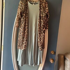 Zenana High Low Dress with Leopard Print Overlay (set)